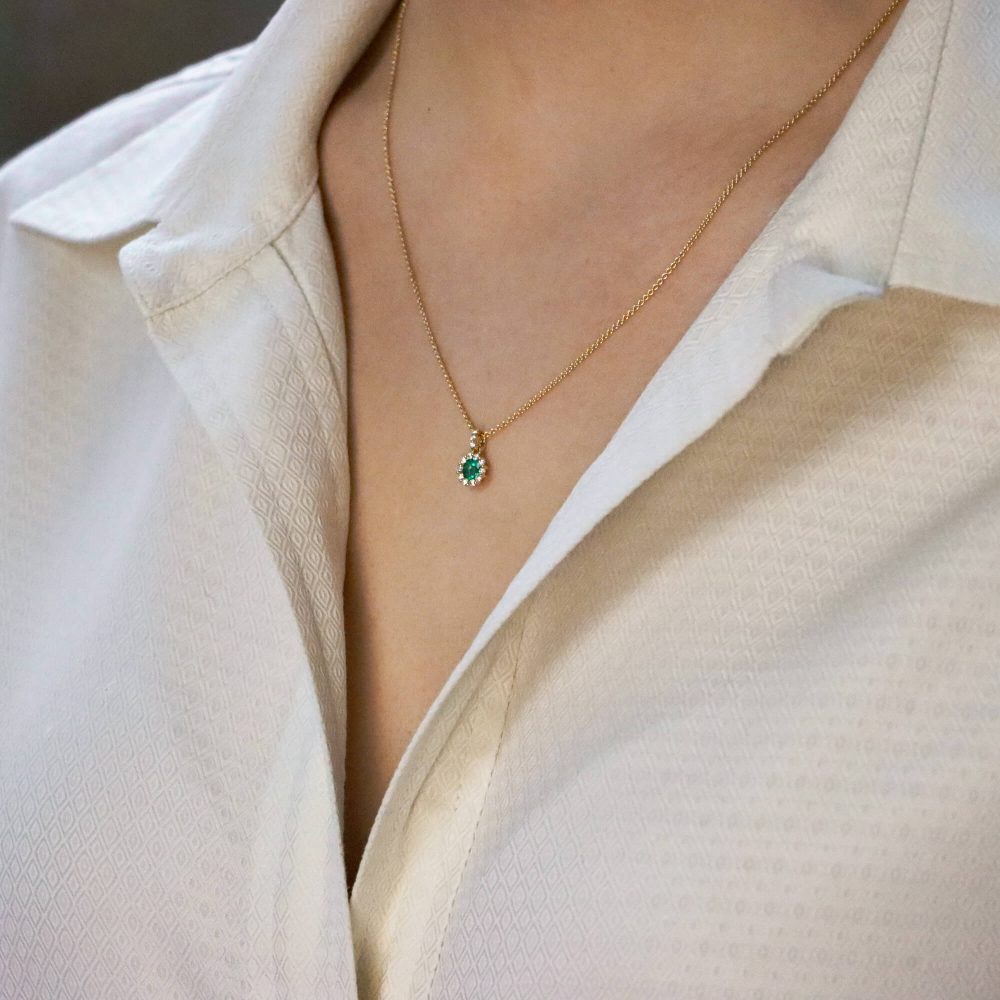 0.34ct Emerald and Diamond Circular Cluster Pendant