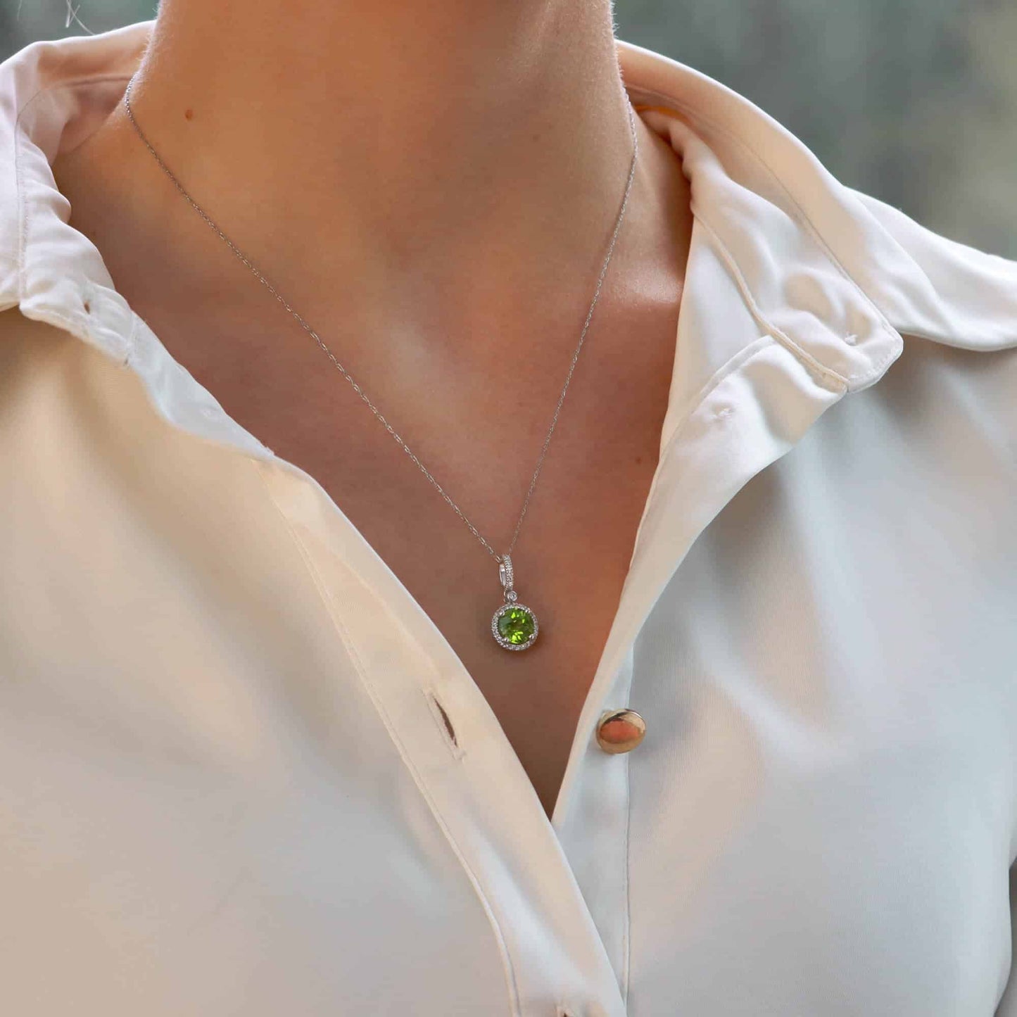 Peridot and Diamond Halo Cluster Pendant Necklace