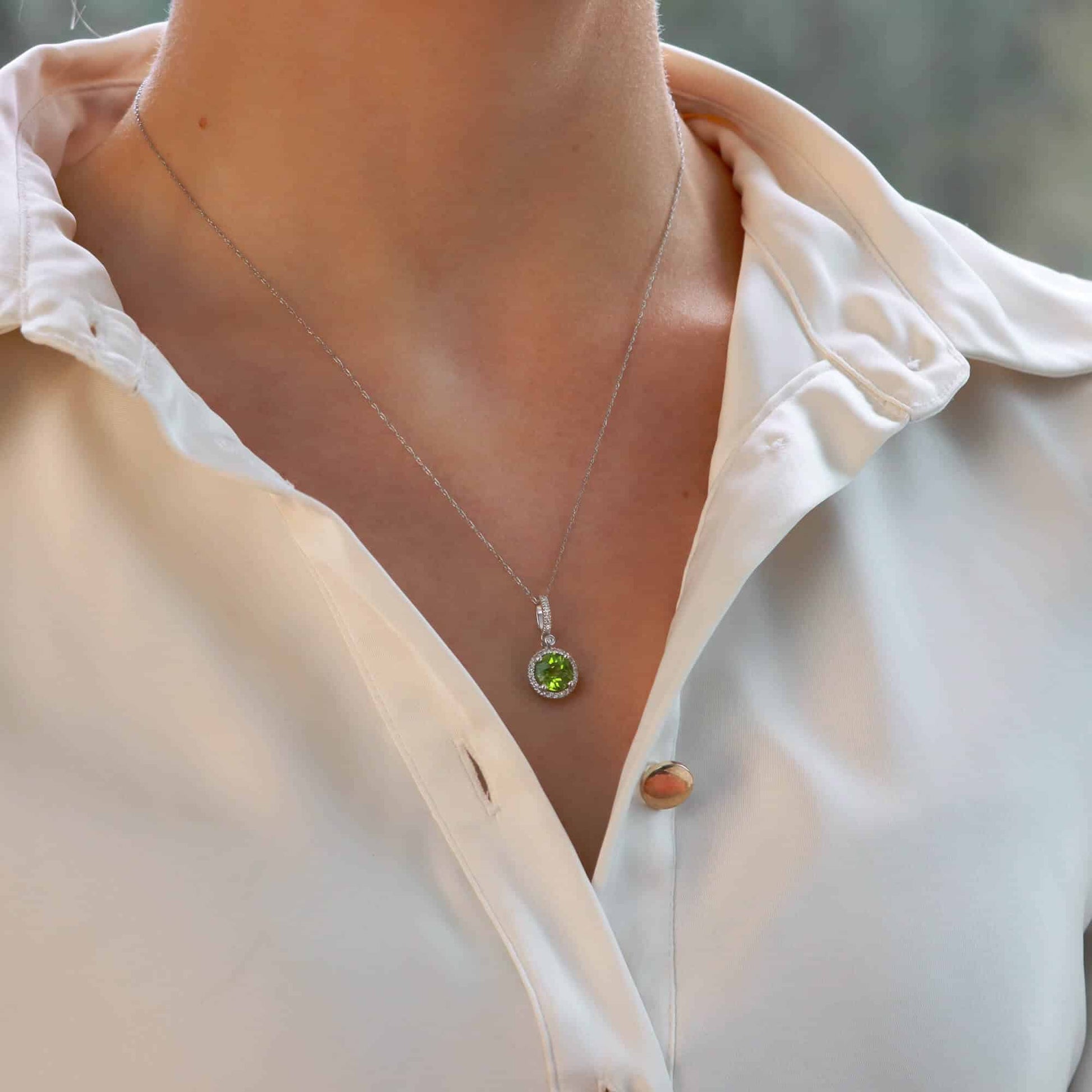 Peridot and Diamond Halo Cluster Pendant Necklace