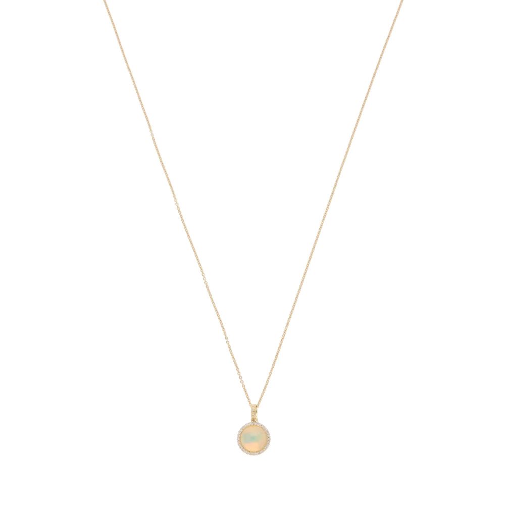 Opal and diamond pendant necklace in gold.