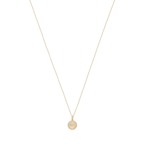 Opal and diamond pendant necklace in gold.