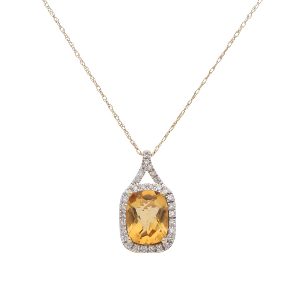 Citrine and Diamond Cluster Pendant Necklace in Yellow Gold