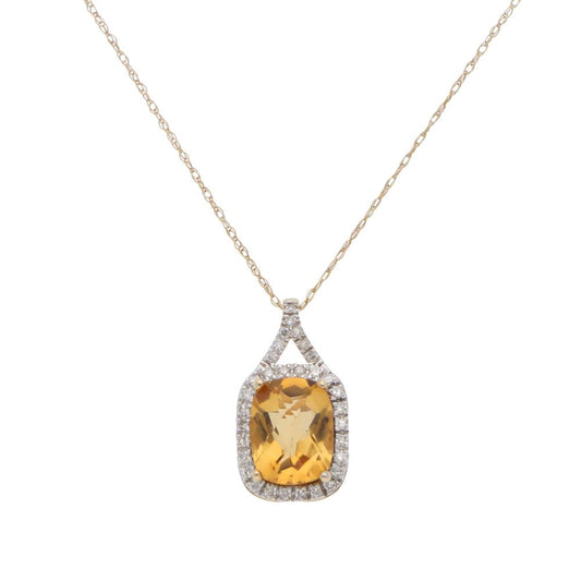 Citrine and Diamond Cluster Pendant Necklace in Yellow Gold