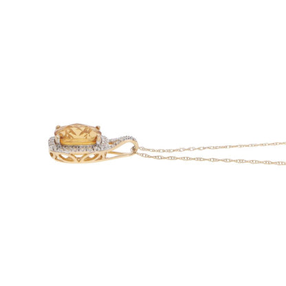 Citrine and Diamond Cluster Pendant Necklace in Yellow Gold