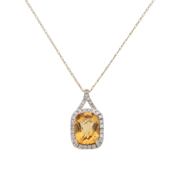 Citrine and Diamond Cluster Pendant Necklace in Yellow Gold