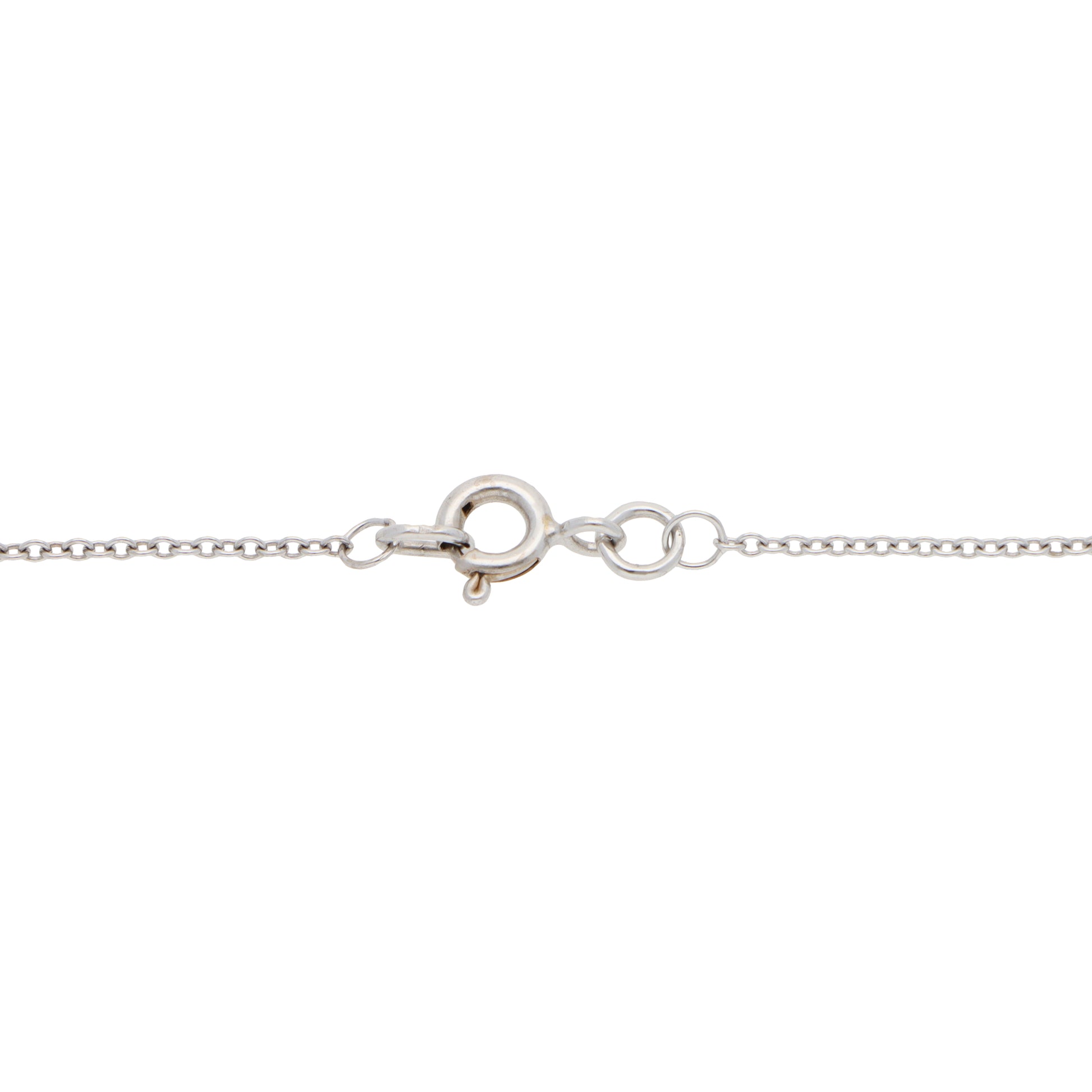 A white gold chain with a bolt ring clasp, on a white background
