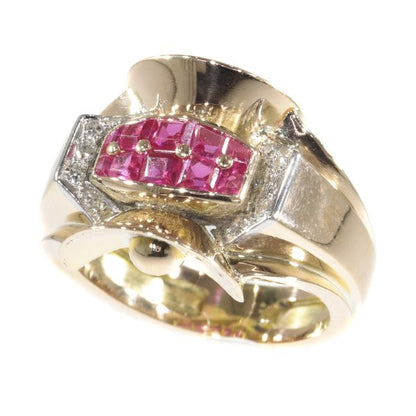 Vintage Retro Ruby and Diamond Ring