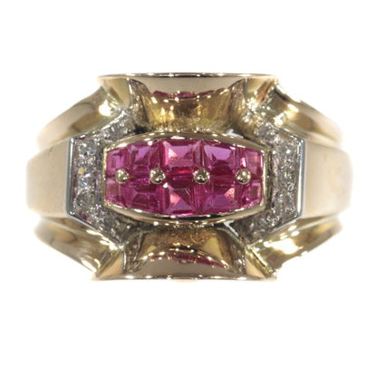 Vintage Retro Ruby and Diamond Ring
