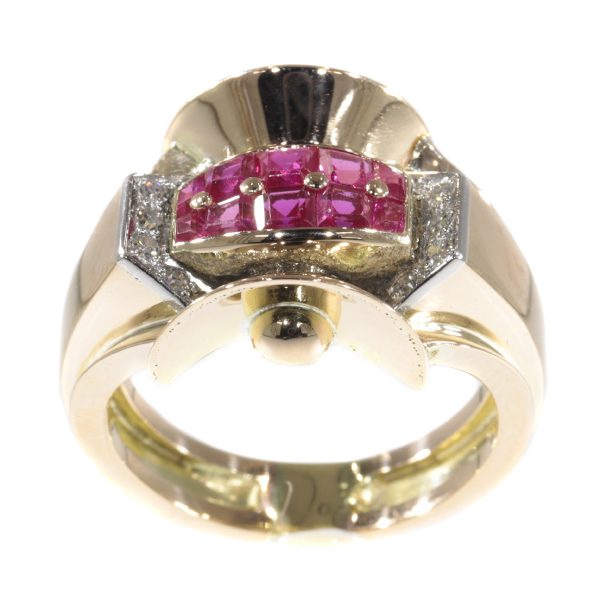 Vintage Retro Ruby and Diamond Ring