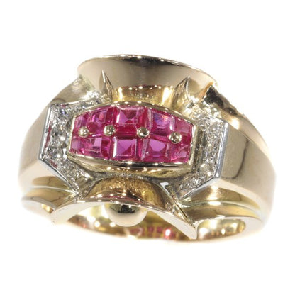Vintage Retro Ruby and Diamond Ring