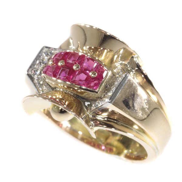 Vintage Retro Ruby and Diamond Ring