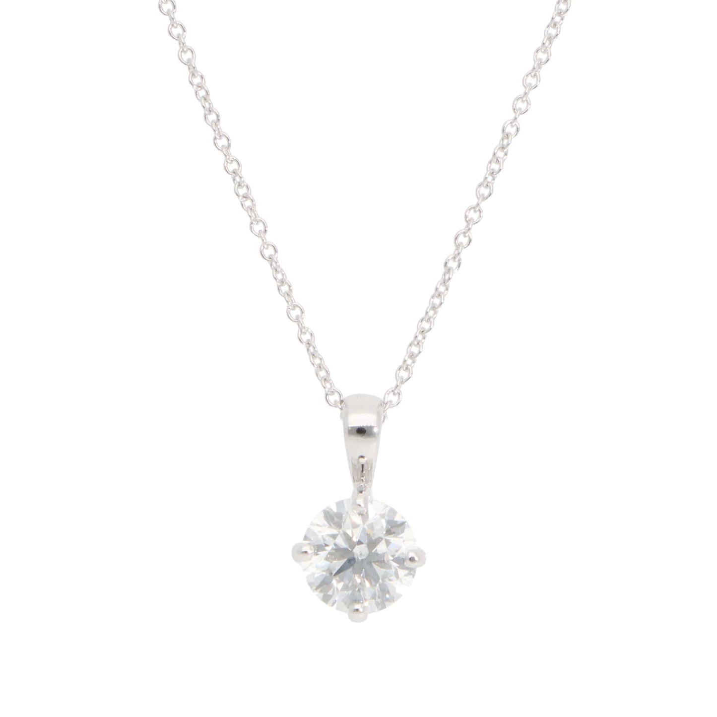 Diamond solitaire pendant necklace in white gold.