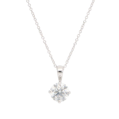 Diamond solitaire pendant necklace in white gold.