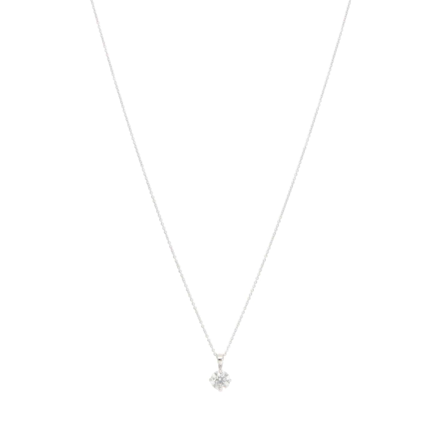 Diamond solitaire pendant necklace in white gold.