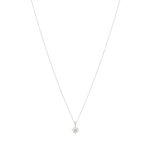Diamond solitaire pendant necklace in white gold.