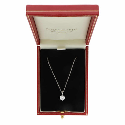 Diamond solitaire pendant necklace in white gold.