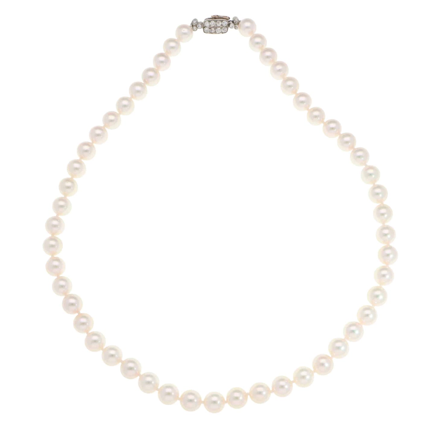 Akoya pearl necklace with a vintage Art Deco diamond clasp.