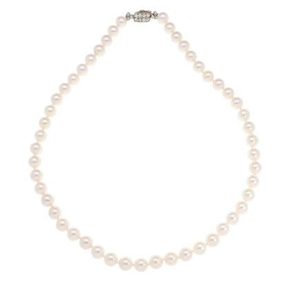 Akoya pearl necklace with a vintage Art Deco diamond clasp.