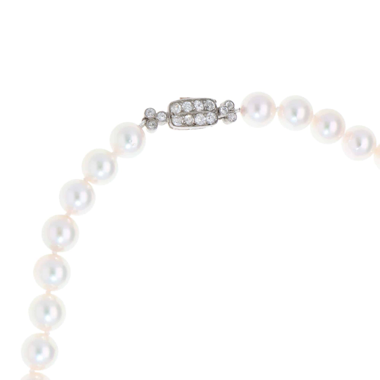 Akoya pearl necklace with a vintage Art Deco diamond clasp.
