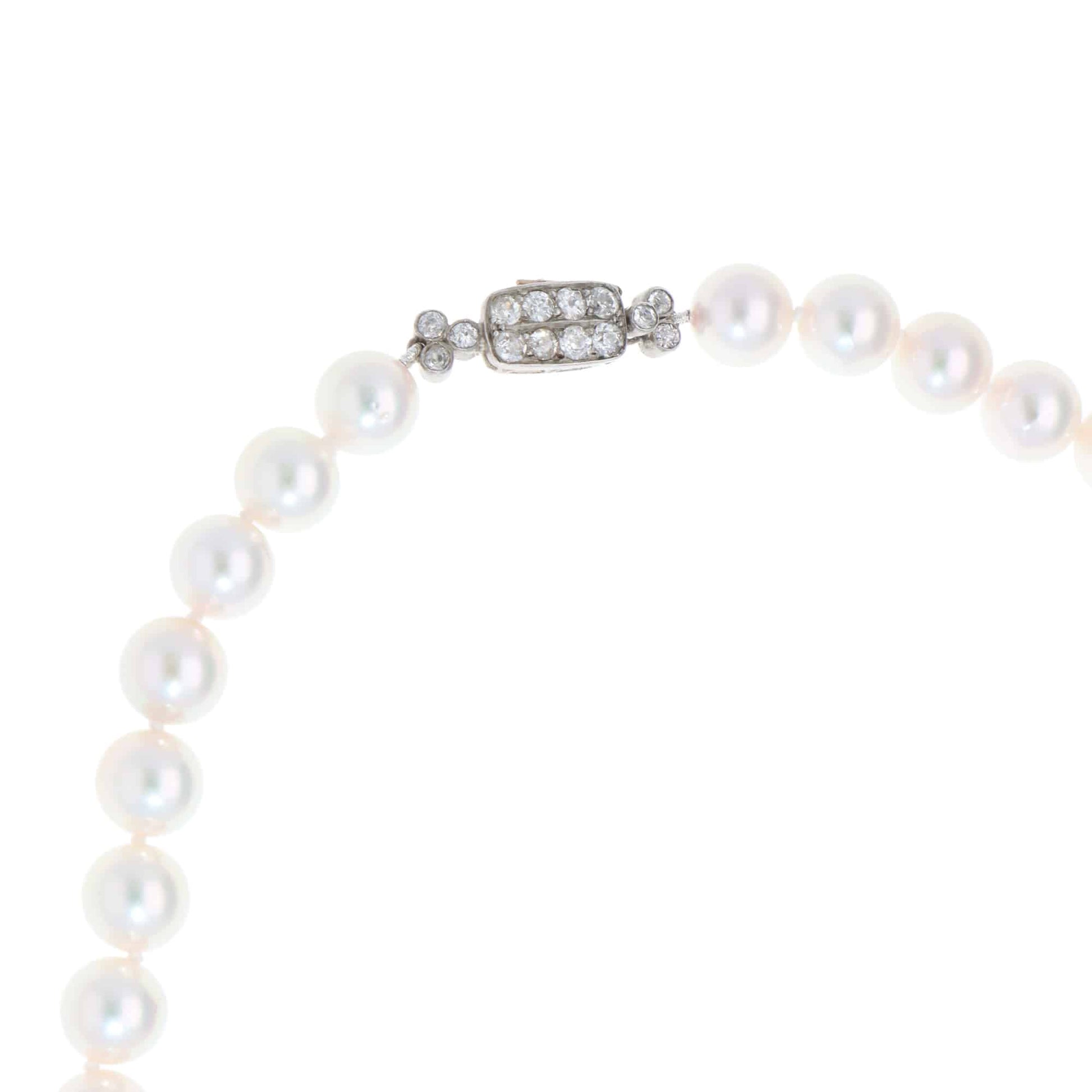 Akoya Pearl Strand Necklace With Vintage Art Deco Diamond Clasp