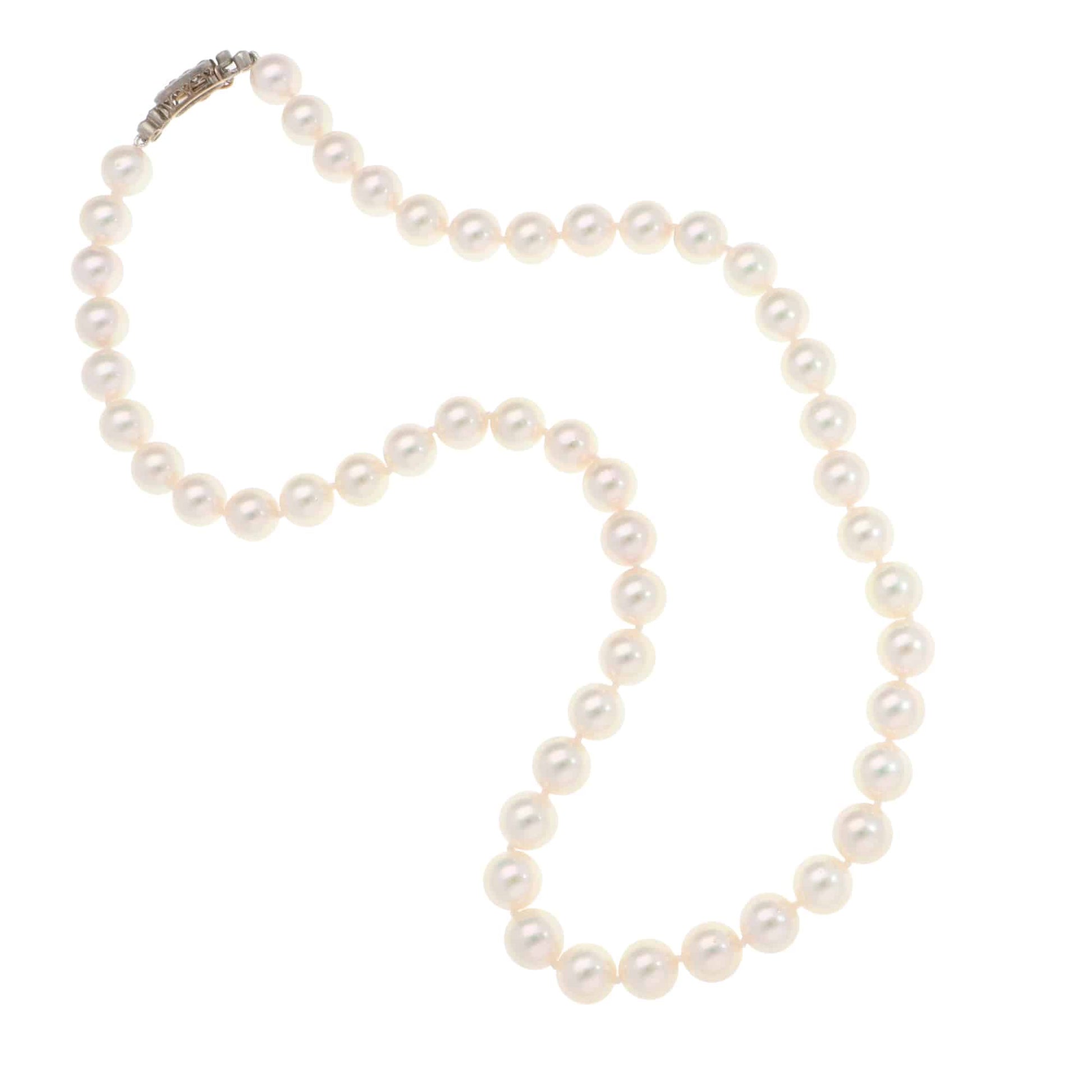 Akoya Pearl Strand Necklace With Vintage Art Deco Diamond Clasp