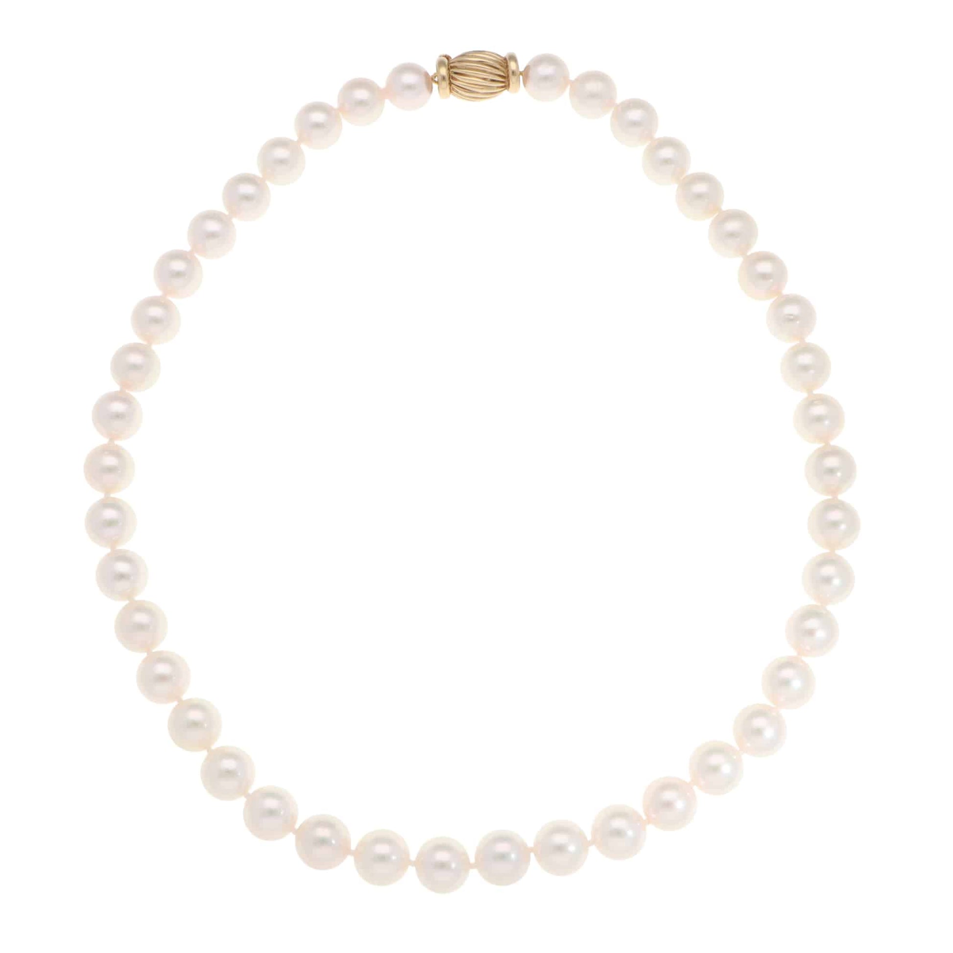 Akoya Pearl Strand Necklace With Vintage Yellow Gold Clasp