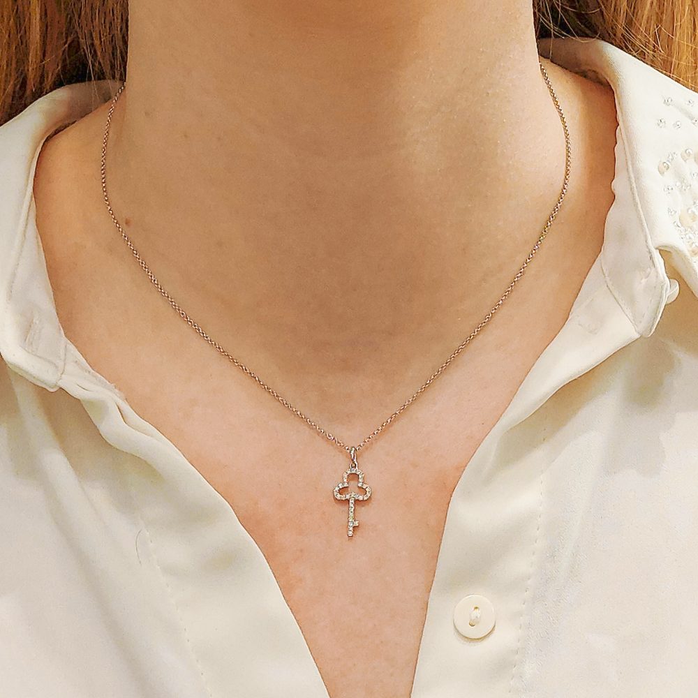 Diamond Set Key Pendant in 18ct White Gold with Chain