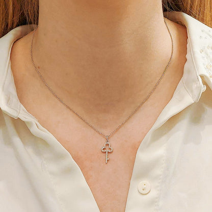 Diamond Set Key Pendant in 18ct White Gold with Chain