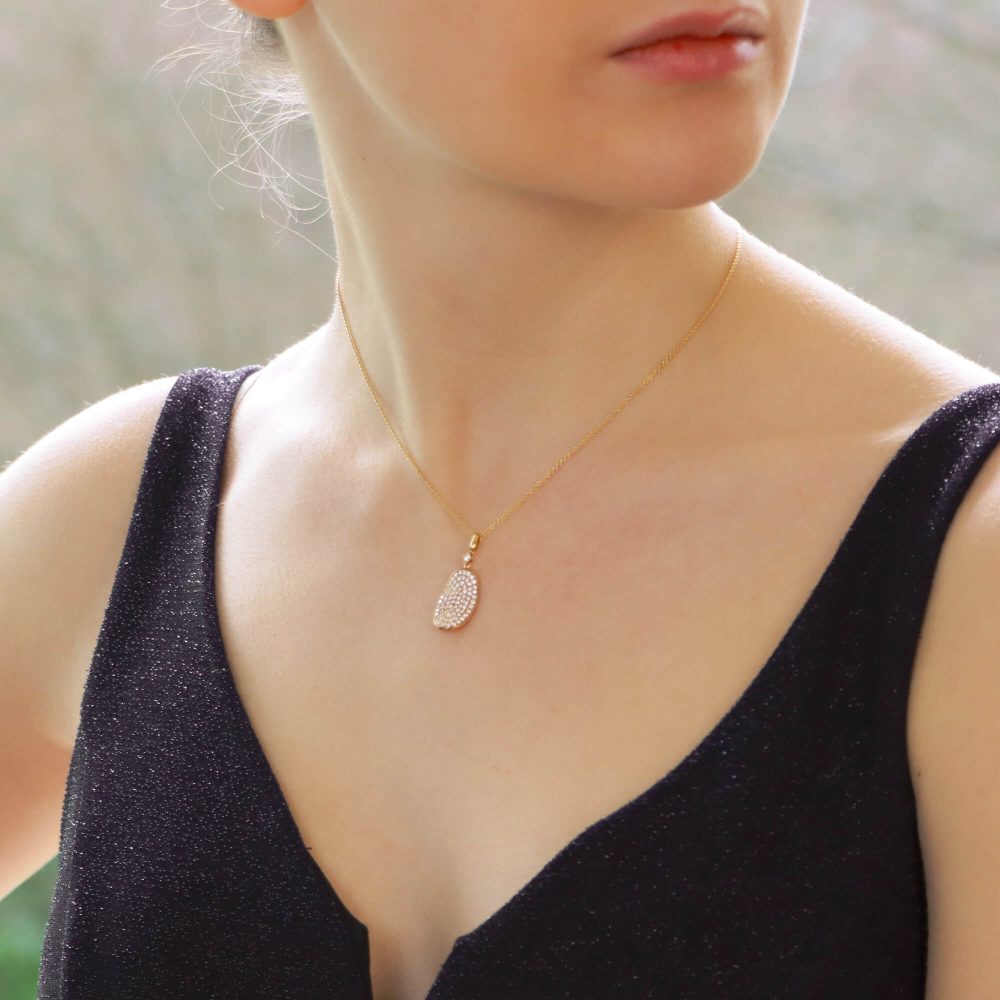 Diamond Set Rose Gold Leaf Pendant