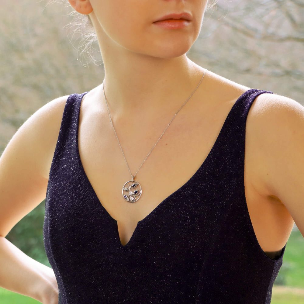 Contemporary Sapphire and Diamond Circular Foliate Pendant