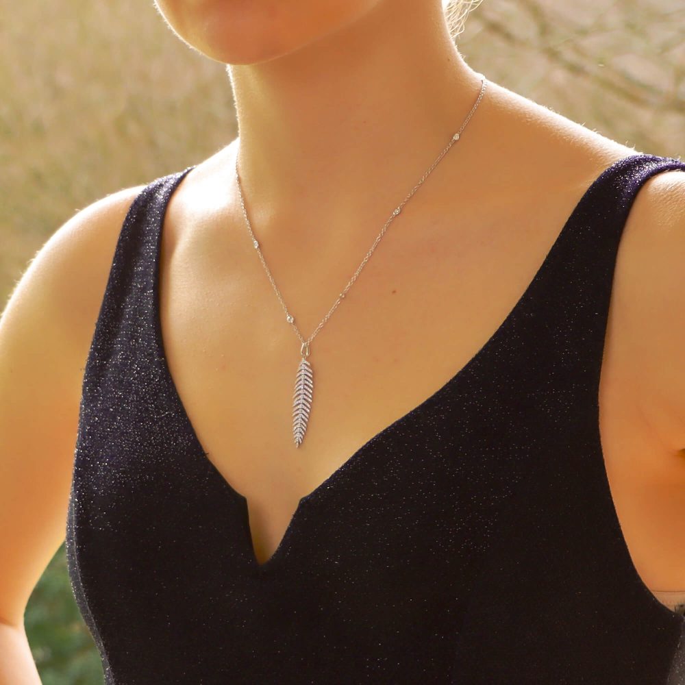 0.48ct Articulated Diamond Feather Necklace in 18ct White Gold