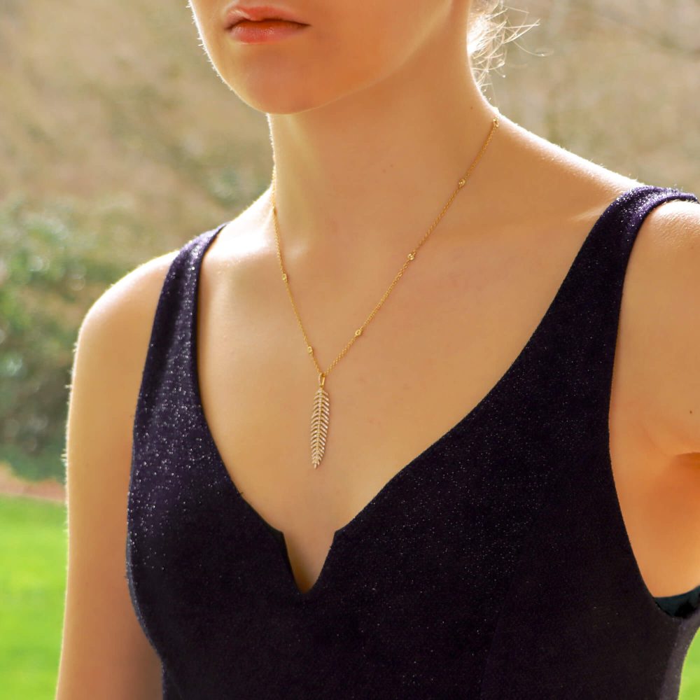 Articulated Diamond Feather Necklace in 18ct Yellow Gold