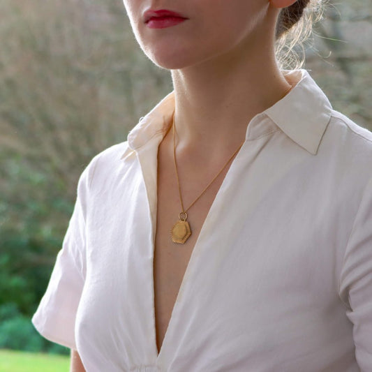 Hexagonal 9 Carat Yellow Gold Disc Pendant