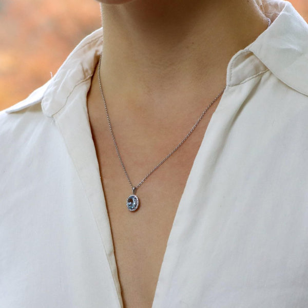 Aquamarine And Diamond Cluster Pendant In 18 Carat White Gold