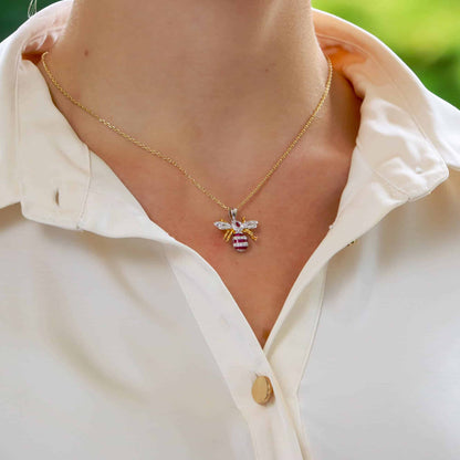 Ruby and Diamond Bee Pendant in 18ct White and Yellow Gold