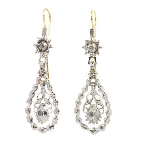 Antique Georgian Flemish Long Pendant Diamond Earrings