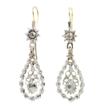 Antique Georgian Flemish Long Pendant Diamond Earrings