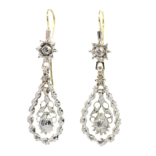 Antique Georgian Flemish Long Pendant Diamond Earrings