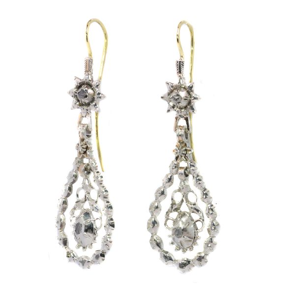 Antique Georgian Flemish Long Pendant Diamond Earrings