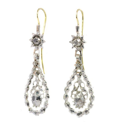 Antique Georgian Flemish Long Pendant Diamond Earrings