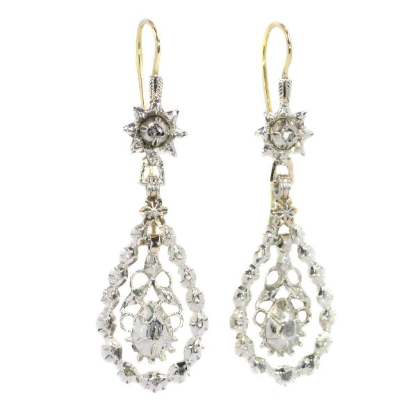 Antique Georgian Flemish Long Pendant Diamond Earrings