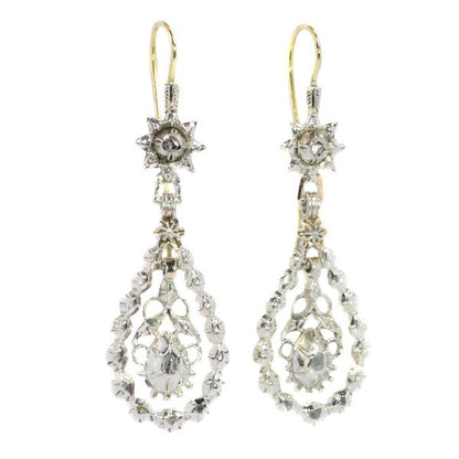 Antique Georgian Flemish Long Pendant Diamond Earrings