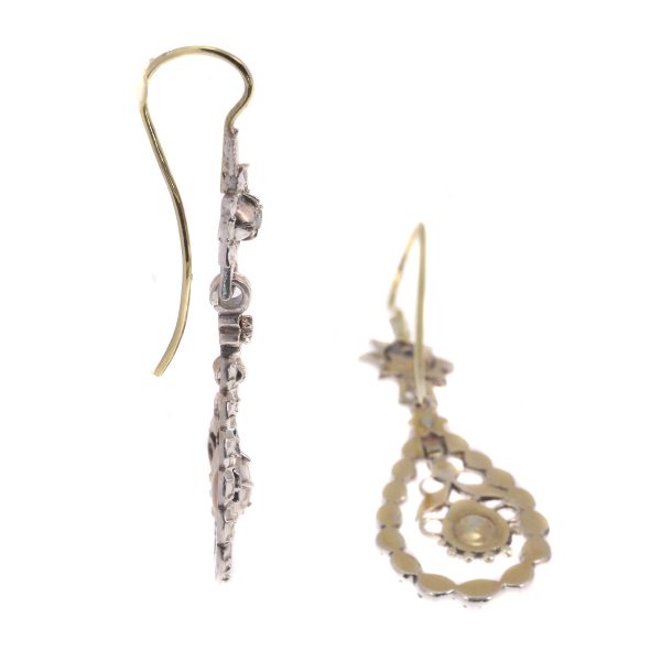Antique Georgian Flemish Long Pendant Diamond Earrings