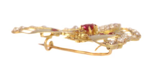 Antique Late Victorian Gold Seed Pearl Butterfly Brooch