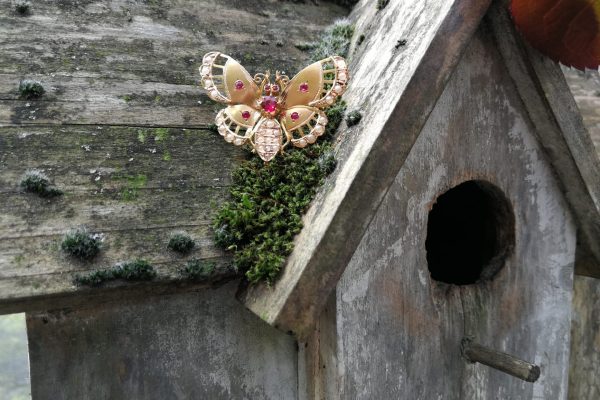 Antique Late Victorian Gold Seed Pearl Butterfly Brooch