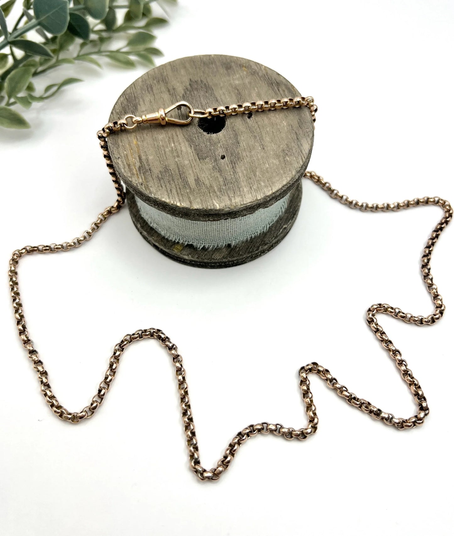 Antique 9 ct Rose Gold Edwardian Faceted Round Belcher Link Chain With Swivel Dog Clip