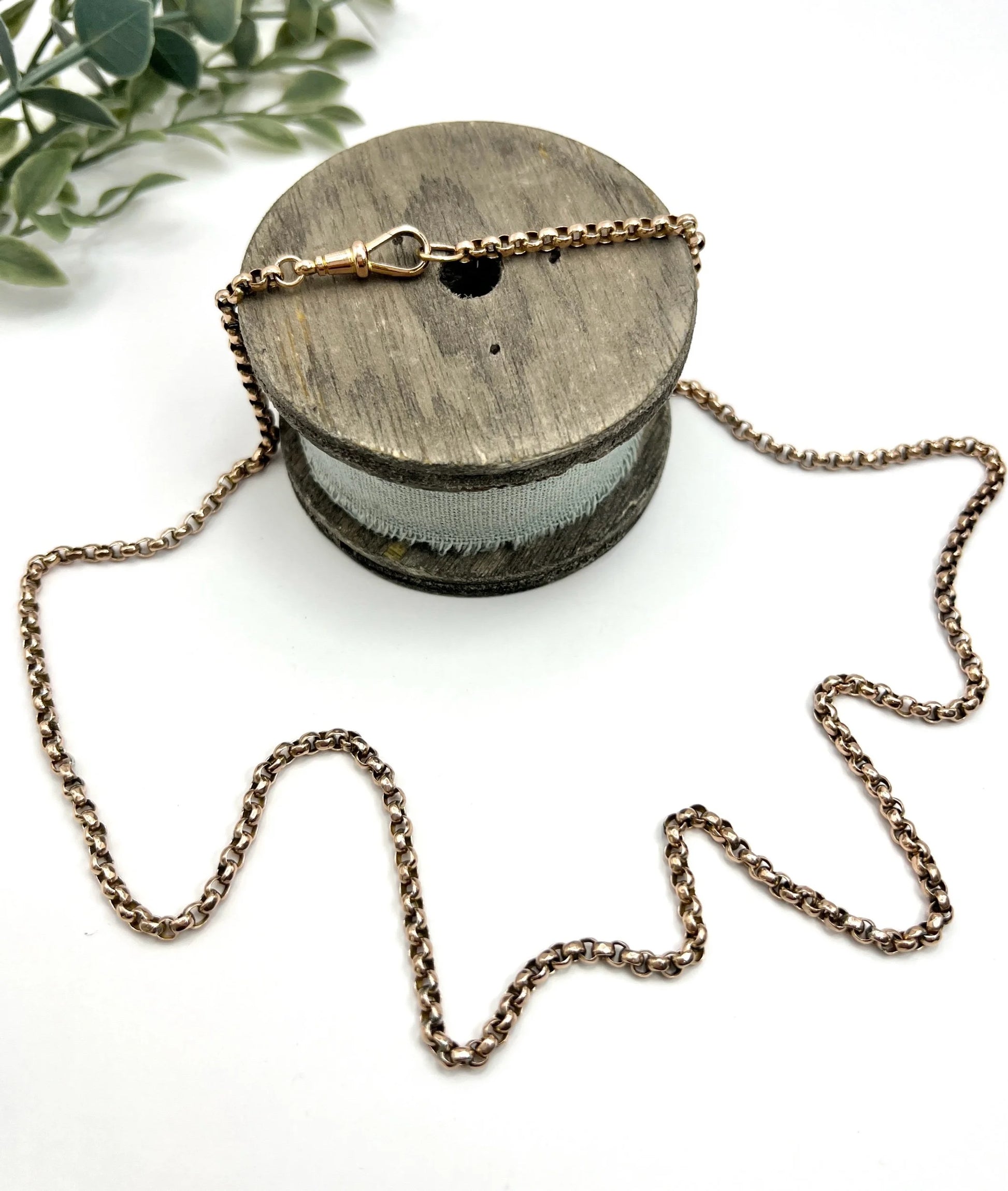 Antique 9 ct Rose Gold Edwardian Faceted Round Belcher Link Chain With Swivel Dog Clip