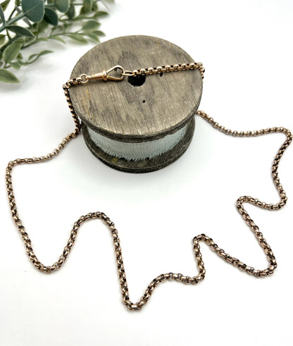 Antique 9 ct Rose Gold Edwardian Faceted Round Belcher Link Chain With Swivel Dog Clip