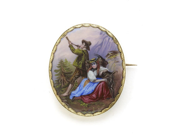 Antique Victorian Swiss Enamel Gold Brooch