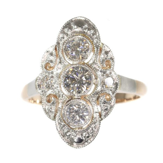 Vintage diamond dress ring long plaque three 3